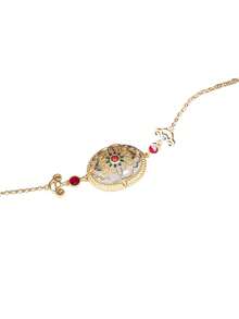 1 件个性化椭圆镂空设计女士手链复古时尚腕带，适合女性日常佩戴 - 金黃色 - 查看 5