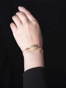 1 件个性化椭圆镂空设计女士手链复古时尚腕带，适合女性日常佩戴 - 金黃色 - 查看 4