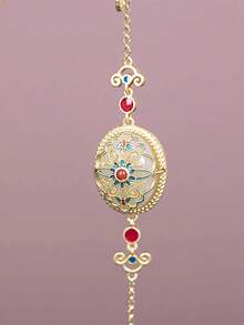 1 件个性化椭圆镂空设计女士手链复古时尚腕带，适合女性日常佩戴 - 金黃色 - 查看 1