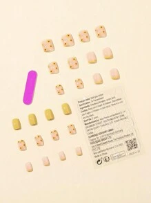 Actualice instantáneamente su apariencia con 24 piezas de uñas falsas de purpurina en forma de ataúd corto, 1 lima de uñas y 1 hoja de uñas autoadhesivas. Suministros de uñas uñas falsas uña falsa uña acrílica - Multicolor - Ver 2