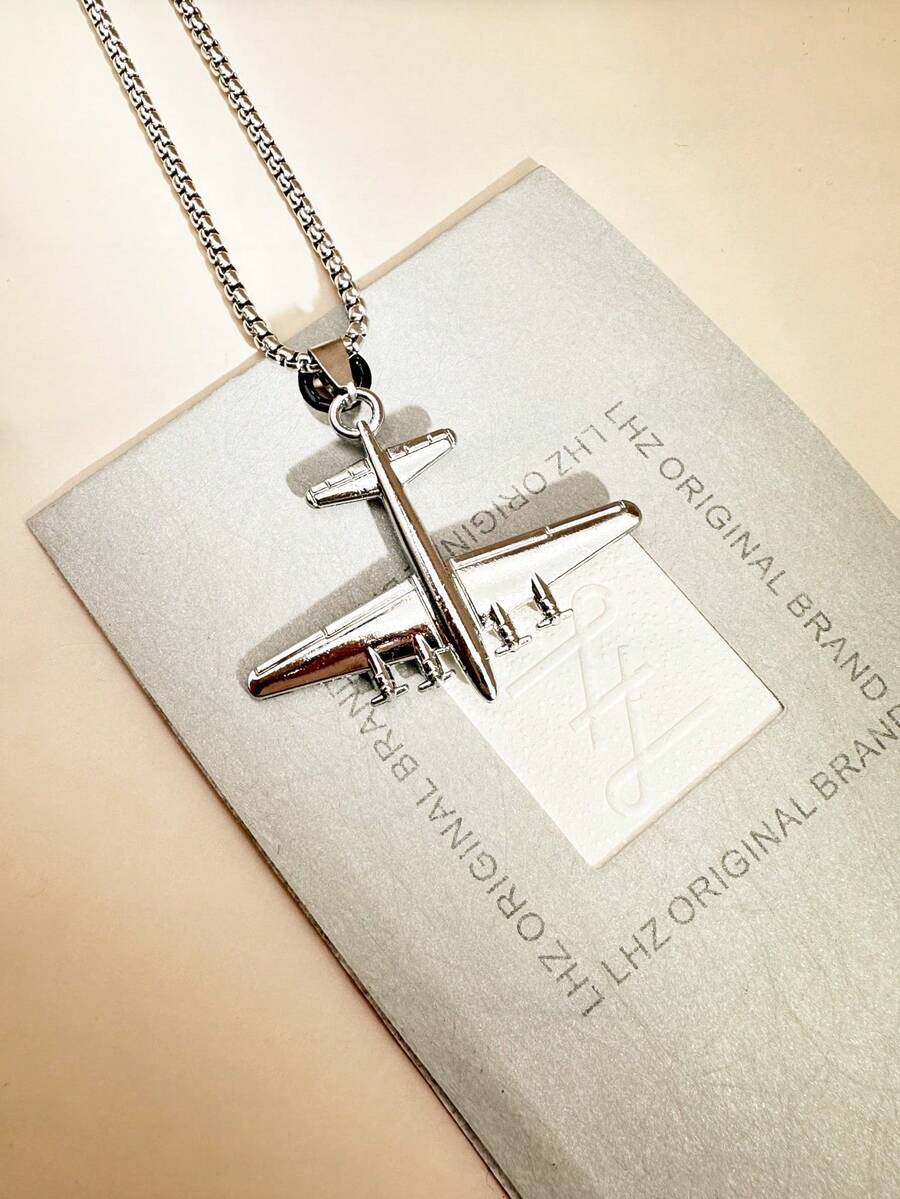 1pc Stylish Hip-Hop Style Airplane Pendant Stainless Steel Necklace For Men Couple, Daily Wear Valentine's Day Gift Can Be Layered - Multicolor - View 1