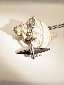 1pc Stylish Hip-Hop Style Airplane Pendant Stainless Steel Necklace For Men Couple, Daily Wear Valentine's Day Gift Can Be Layered - Multicolor - View 2