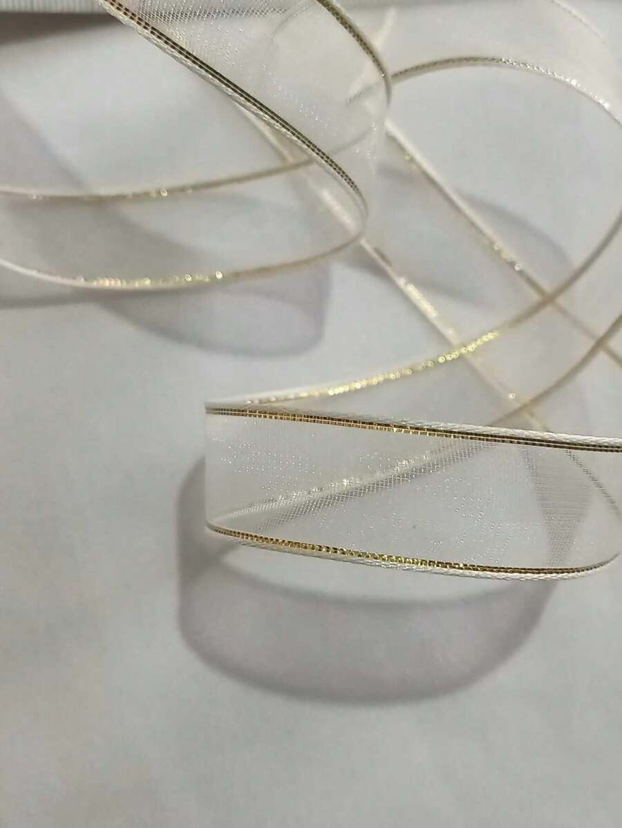 10 M Ribbon, Gold Contour Organza Ribbon, Ideal For Gift Packaging, Crafts And Event Decoration - Pearly White - View 1
