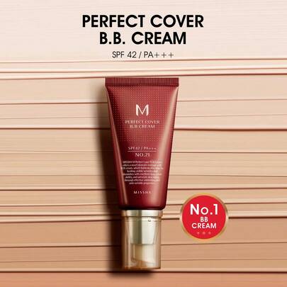 Kem BB MISSHA M Perfect Cover, 50ml, mỏng nhẹ và thoáng khí, tạo lớp trang điểm tự nhiên, kem lót dưỡng ẩm, SPF42, che phủ toàn diện, chống lão hóa.