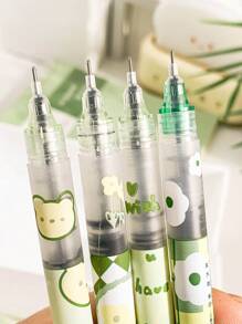 M O K A 1 Box Of 4pcs Flower Design Liquid Ink Ballpoint Pens, Ins Style, Cartoon & Quick Drying Gel Pens For Students, 0.5mm Tip, Black Ink - Multicolor - View 5