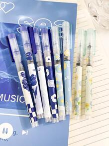 M O K A 1 Box Of 4pcs Flower Design Liquid Ink Ballpoint Pens, Ins Style, Cartoon & Quick Drying Gel Pens For Students, 0.5mm Tip, Black Ink - Multicolor - View 8
