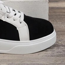 2024 New Arrival Women's Lace-Up Color Block Thick Sole Round Toe Shoes, Suitable For Outdoor And Casual Occasions, Wear-Resistant And Slip-Resistant, Comfortable - Black and White - View 6