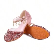 Girls Princess Shoes Sequins Sweet Bows High Heels Wedding Party Dress Shoes Dance Bright Diamond Cosplay Christmas Festival Shoes Pink Blue Purple Gold Silver - 藕粉色 - 查看 8