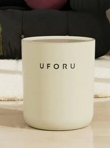 1pc Covered Trash Can With Pressing Function, Large Capacity, Highly Attractive Level, Suitable For Living Room, Kitchen, Bedroom, Bathroom Use, Beige - Beige - View 1