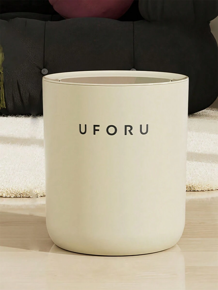 1pc Covered Trash Can With Pressing Function, Large Capacity, Highly Attractive Level, Suitable For Living Room, Kitchen, Bedroom, Bathroom Use, Beige - Beige - View 1