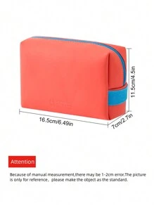 玫瑰紅色對比色拼接pu化妝包,帶有彈性手柄,防水大容量化妝包,女士時尚款式,適用於化妝工具收納,學校用品,旅行配件。 - 玫紅色 - 查看 5