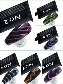 Nail Art Square Cat Eye Magnet Set, 6pcs Black Pattern Magnetic Plate For Cat Eye Gel Polish Design Manicure Tool - Black - View 2