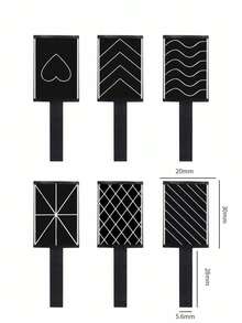 Nail Art Square Cat Eye Magnet Set, 6pcs Black Pattern Magnetic Plate For Cat Eye Gel Polish Design Manicure Tool - Black - View 4