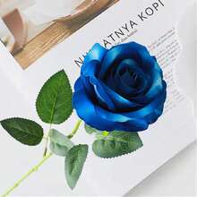 3入組藍色柔軟布料製造的人造玫瑰花,用於婚禮宴會晚餐桌面中心裝飾、家居及集體活動裝飾道具 - 藍色 - 查看 2