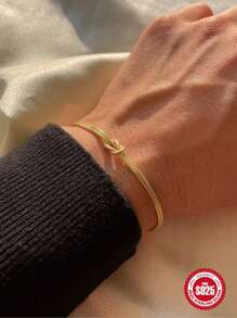 1入組中性無限愛打結S925純銀手環-蛇鏈條打結手環-情侶手鏈適用於情侶-情人節禮物 - 金色 - 查看 11