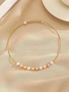 1pc Latest 2024 Faux Pearl Necklace With 14k Gold And Copper Wire For Women, Fashionable Birthday Party Gift - 10 Pearls - View 8