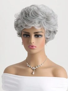 Của phụ nữ Đúng mốt Ngắn Bob Tóc xoăn Xám 10 Inch Sợi tổng hợp Chất xơ Tóc giả piece Tóc mái , Thích hợp Đối với Mặc hàng ngày - Xám - Xem 6