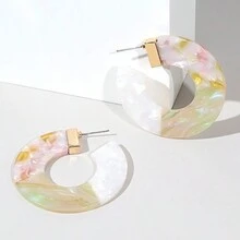 女士醋酸纖維片吊墜耳環 - 黃色 - 查看 1