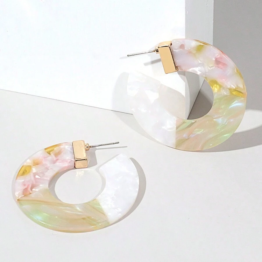 女士醋酸纖維片吊墜耳環 - 黃色 - 查看 1