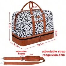 女性週末包,大容量帆布旅行行李袋,帶防水濕乾分離鞋格,21英寸大小男女皆可,耐用手提行李袋附側邊口袋,可背式設計,灰色豹紋,休閒時尚風格 - 淺灰色 - 查看 3