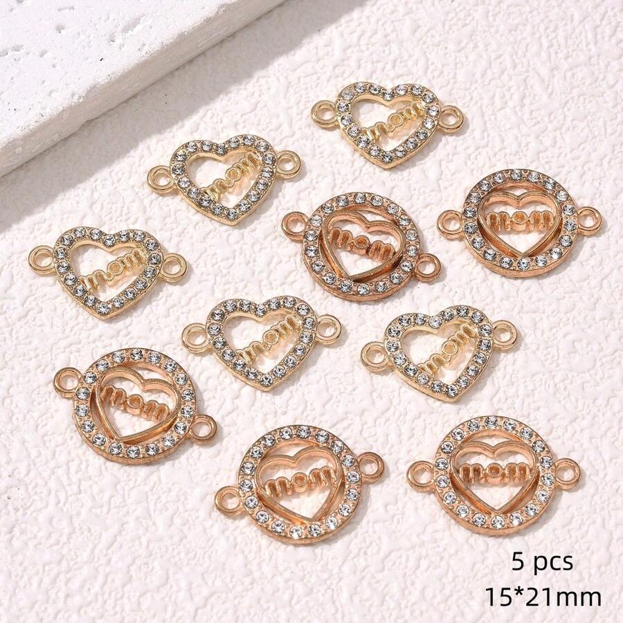 5入流行個性優雅合金中空心心形 圓形媽媽雙掛接頭diy珠寶手鍊項鍊配件,適合女士佩戴或送給媽媽作為禮物 - 彩色 - 查看 1