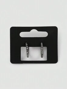1pair Women'S Simple Design Earrings Suitable For Travel, Casual And Going Out - Gun Black - View 1