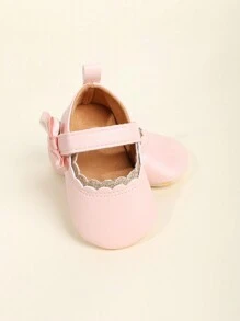 1pair Infant Girls' Sparkly Flower Edged Mary Jane Princess Shoes With Closure, Suitable For Spring & Autumn, 0-18 Months - Pink - View 1