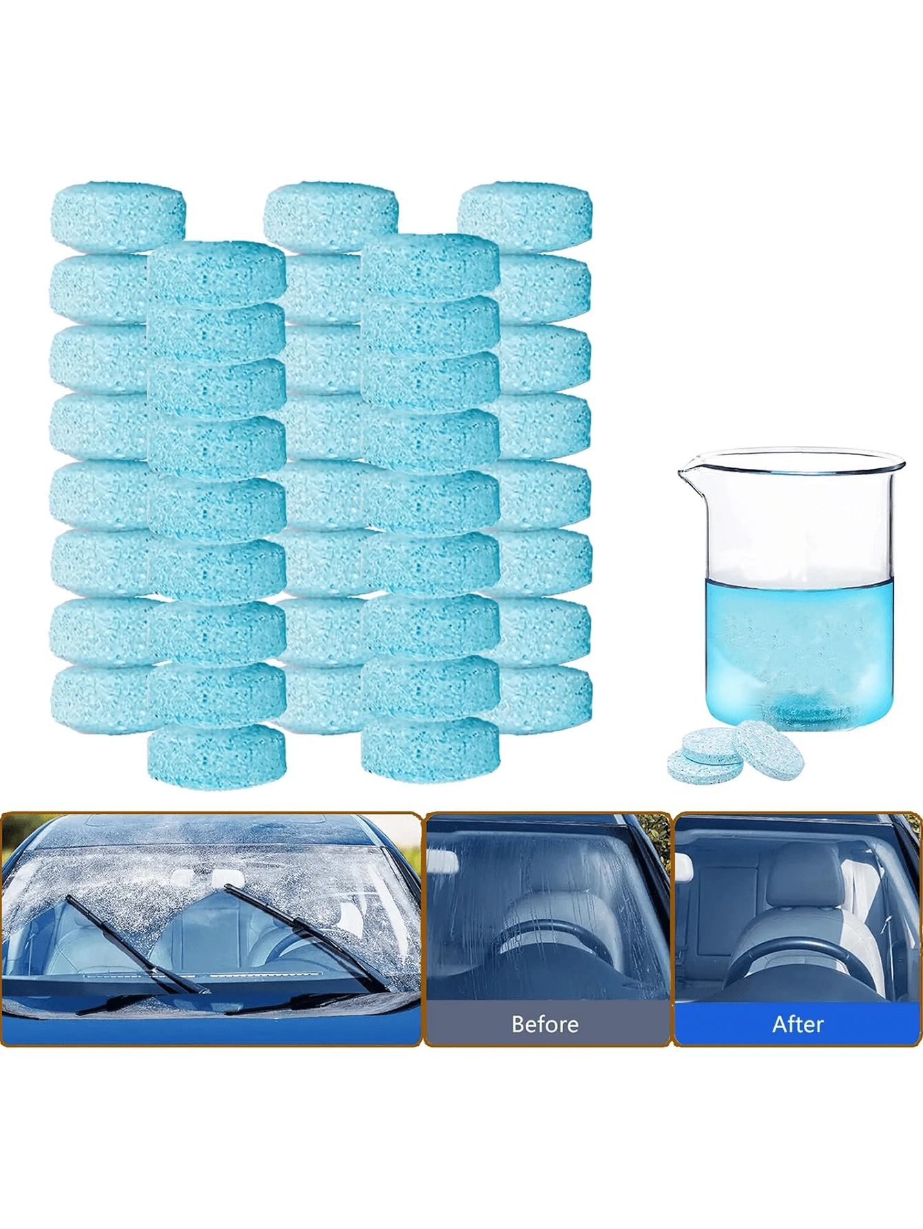 20 片擋風玻璃清洗液片濃縮雨刷液,1 包可容納 200 加侖,玻璃清潔劑可去除污漬並提高能見度