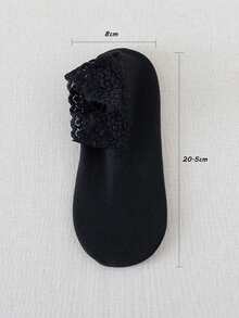 2pairs Women's Stylish Lace Low Cut Socks With Velvet Lining, Black/Skin Color, Winter - Multicolor - View 9