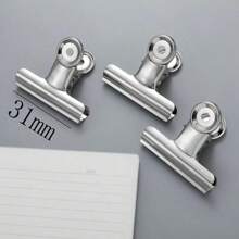 3pcs Stainless Steel Round Bulldog Clips With Strong Grip For Holding Note, Paper, File, Stationery Supplies For Students And Office Back To School,Back To School,School Supplies - Silver - View 6