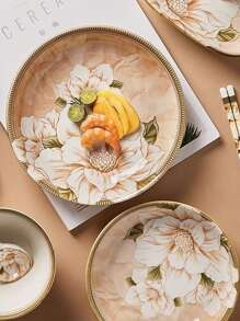 3 piezas de platos de cena de cerámica de 7 pulgadas con diseño de flor de camelia japonesa, regalo de Navidad