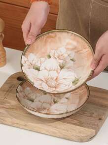 3 piezas de platos de cena de cerámica de 7 pulgadas con diseño de flor de camelia japonesa, regalo de Navidad