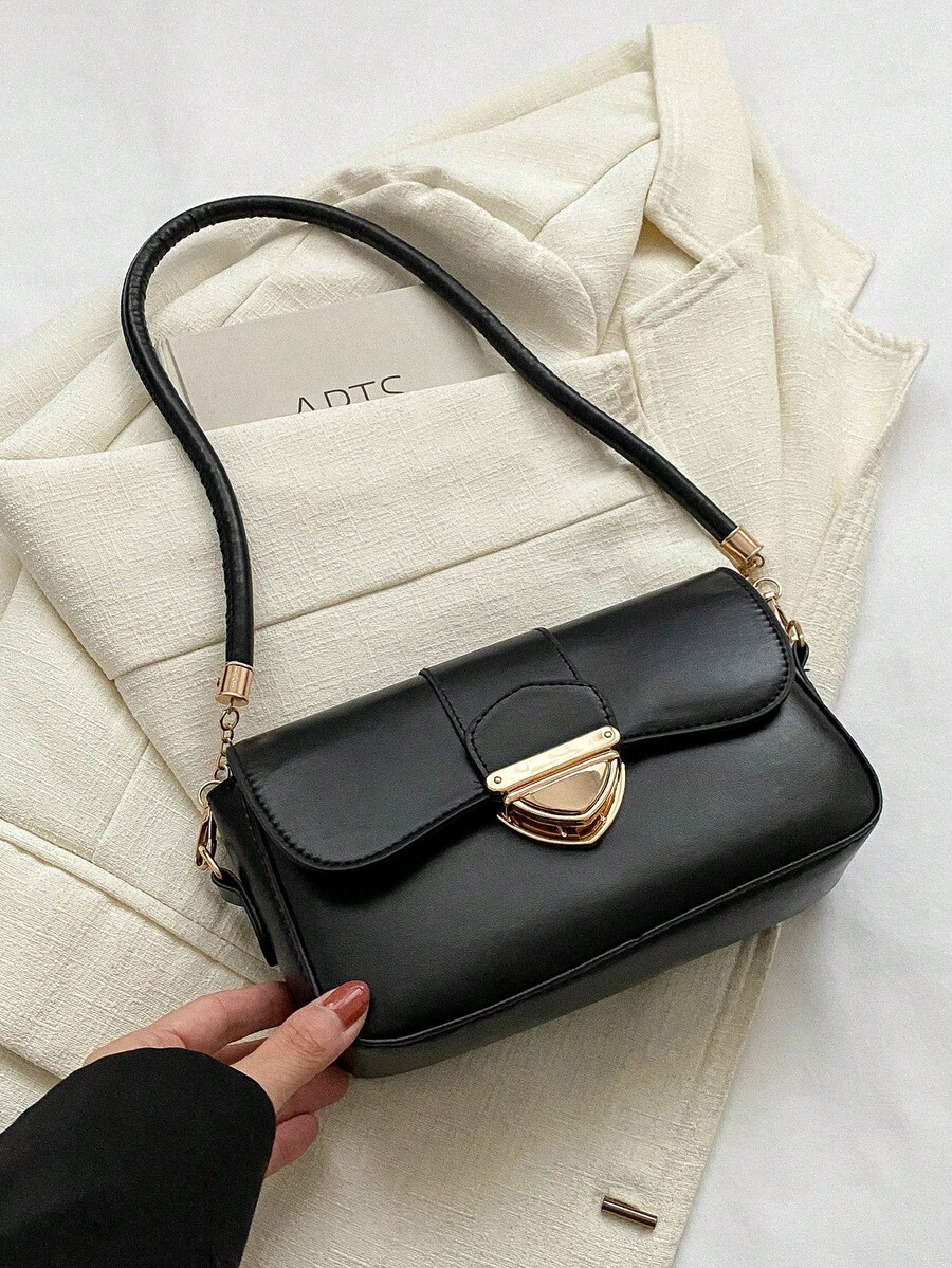 Retro Love Lock Crossbody Bag, Solid Color Shoulder Bag, Simple Handbag & Purse For Women