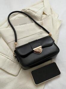 Bolso Cruzado Retro Con Candado De Amor, Bolso De Hombro De Color Sólido, Bolso De Mano Y Monedero Simple Para Mujeres - Negro - Ver 5