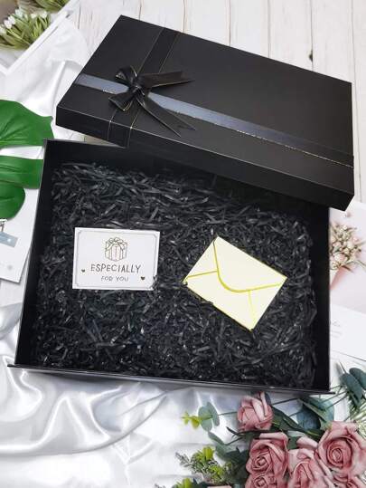 1 件简单朴素的可折叠礼品盒，配有丝带和蝴蝶结，适合派对和节日礼品包装，非常适合女友的生日礼物和情人节礼物包装，返校情人节