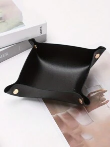 1pc Minimalist PU Leather Table Storage Box, Desktop Storage Tray,Jewelry Cosmetic Key Organizer,Anti-Fouling Outdoor Foldable Storage Tray For Living Room,For Office Desk, Home Coffee Table - Black - View 1