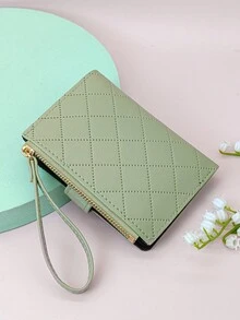 可愛甜美柔軟的大學氣息純色時尚影印短款手提包,開學季拉鍊學生錢包 - 綠色 - 查看 4