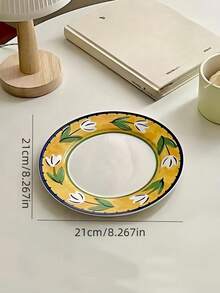 1個鬱金香陶瓷盤,復古手繪水果托盤,餐盤,高端碟子,甜點碟,意粉碟,適用於家庭,辦公室,餐廳 - 黃色鬱金香盤 - 查看 2