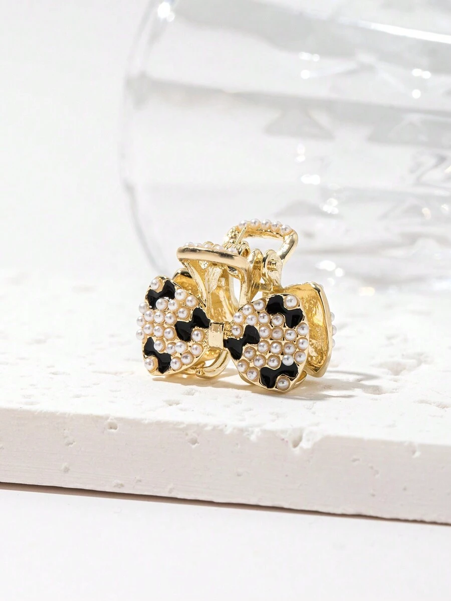 1pc Ladies' Small Pearl Decor Metal Hair Claw Clip, Mini Size, Suitable For Top Hair Bun - Multicolor - View 1