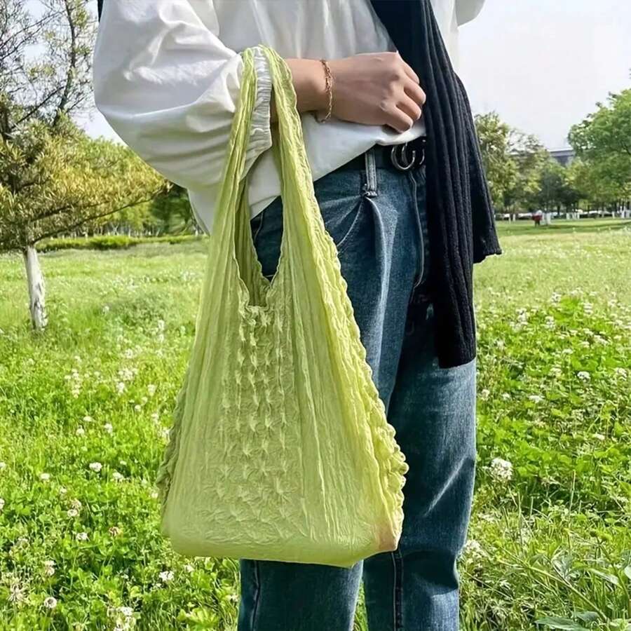 1pc Reusable Magic Stretch Bag, Large Capacity, Multifunctional, Foldable And Portable Food Bag - Green - View 1
