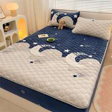 1pc Comfortable And Soft Printed Flannel Fitted Sheet With Elastic Band, Polyester Fiber, Machine Washable Mattress Cover Sheet, Suitable For Bedroom, Guest Room, Spring/ Autumn/ Winter Use - Multicolor - View 5