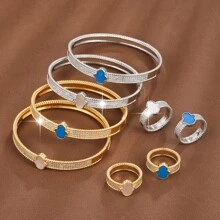 1pc Bracelet & 1pc Ring/ Set Fashionable Geometric Design Copper Setting Cubic Zirconia Women's Jewelry - Bracelet + Ring Set - View 9