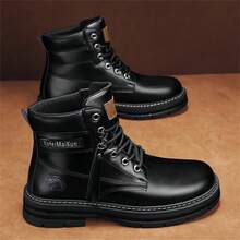 Men's Boots, Work Boots, Motorcycle Boots With Round Toe - Black - View 5