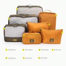 7pcs Compression Packing Cubes, Contrast Color Travel Storage Bag Set, Digital Toiletries Cosmetics Packing Storage Bag, Patchwork Clothes Shoes Organizer For Suitcase Luggage Travel Holiday Essentials Holiday Travel Essentials Travel Bag Travel Accessories - Orange - View 3