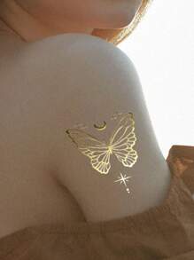 2 Trang tính Vàng bạc Tia sáng Hình xăm dán mặt trời Loại bướm Mặt trăng Lông vũ Hình xăm dán tạm thời - Vàng - Xem 7