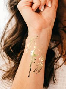 2 Trang tính Vàng bạc Tia sáng Hình xăm dán mặt trời Loại bướm Mặt trăng Lông vũ Hình xăm dán tạm thời - Vàng - Xem 8