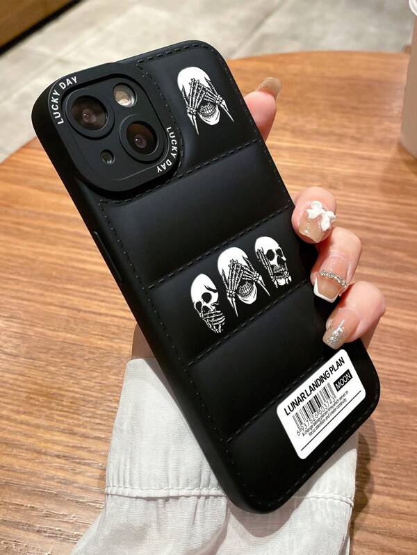 1pc Skeleton Head Feather TPU Patterned Phone Case, Compatible With Apple, Redmi Series