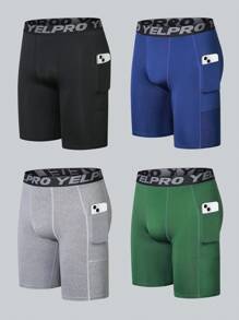 男士健身訓練健美短褲,有口袋,透氣排汗,輕盈彈性 - 黑色 - 查看 3