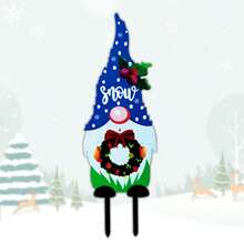 美式戶外鐵製聖誕花朵插入地面,院落景觀裝飾花園裝飾品,聖誕老人拿禮物 - 彩色 - 查看 2