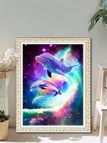 1入組diy 5d鑽石畫,海豚在空中飛翔,手工製作的家居裝飾禮物,不帶框30*40cm/11.8*15.7英寸 - 彩色 - 查看 3